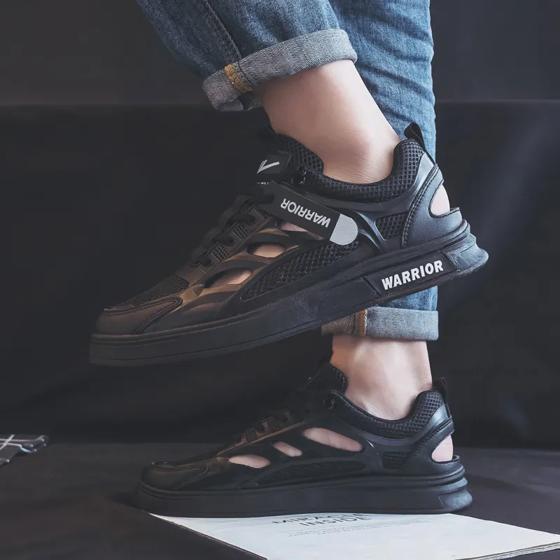 Warrior Comfortable Sandals Lightweight And Breathable Low Top Skateboard Shoes Men's Black-6