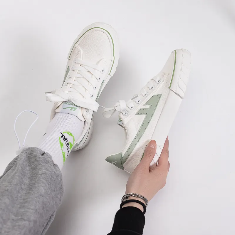 Warrior Wear resistant And Lightweight Low Top Canvas Shoes Unisex White Green-4
