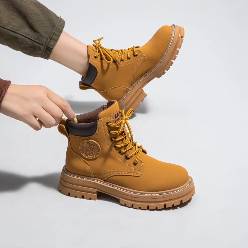 Warrior High Top Casual Versatile Yellow Boots Martin Boot Unisex Camel-7