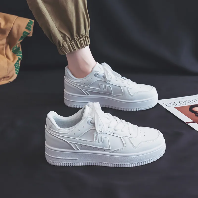 Warrior Students' White Sneakers Wear resistant And Lightweight Low Top Skateboard Shoes Unisex White-7