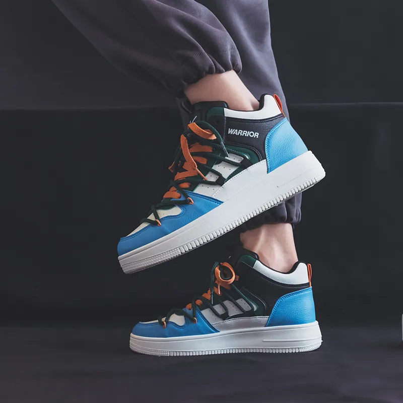 Warrior Wear resistant And Lightweight High Top Skateboard Shoes Men's Blue Orange-9