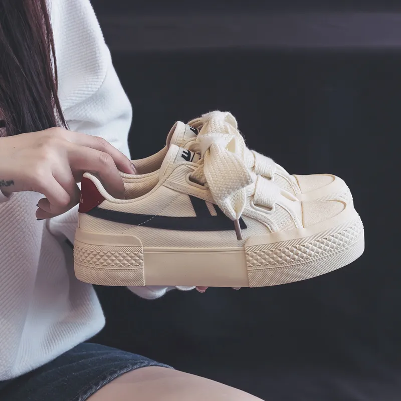 WARRIOR Canvas Shoes Women's Low Top Beige Dark Blue Red-4