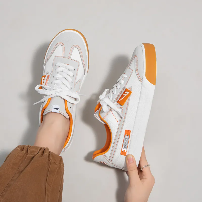 Warrior Ulzzang Trendy Versatile Lightweight Low Top Canvas Shoes Unisex White Gray Orange-4