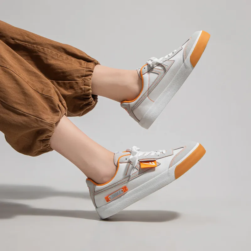Warrior Ulzzang Trendy Versatile Lightweight Low Top Canvas Shoes Unisex White Gray Orange-6