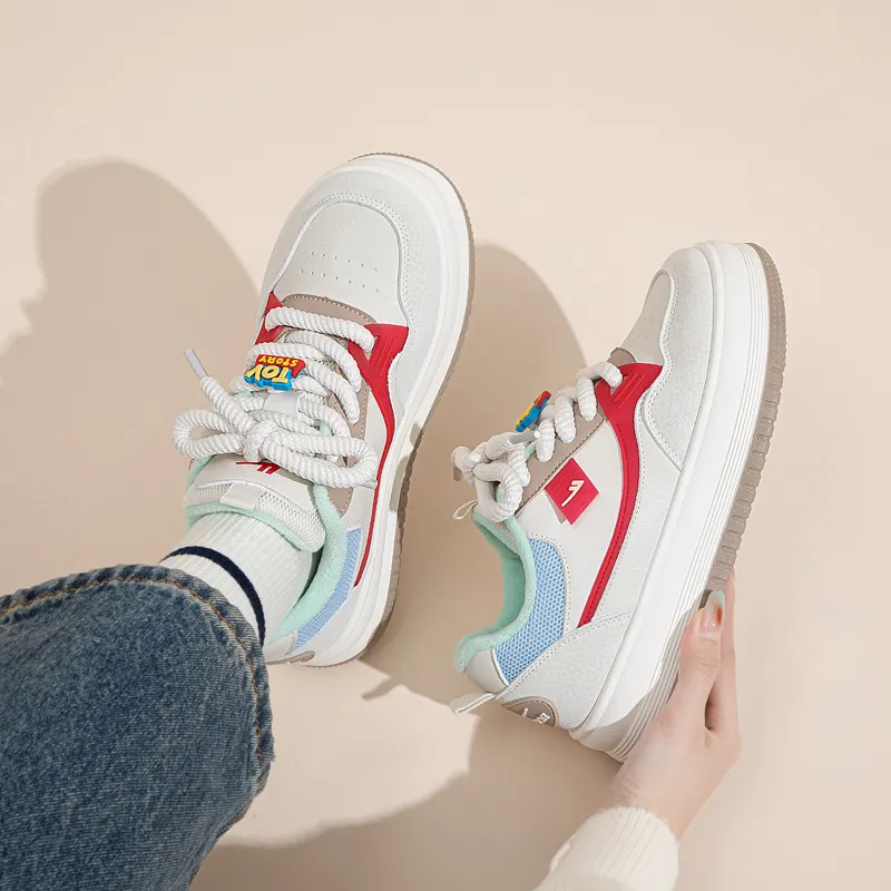 Warrior Warm Wear Resistant Lightweight Low Top Skateboard Shoes Women's Beige Red Light Blue-9