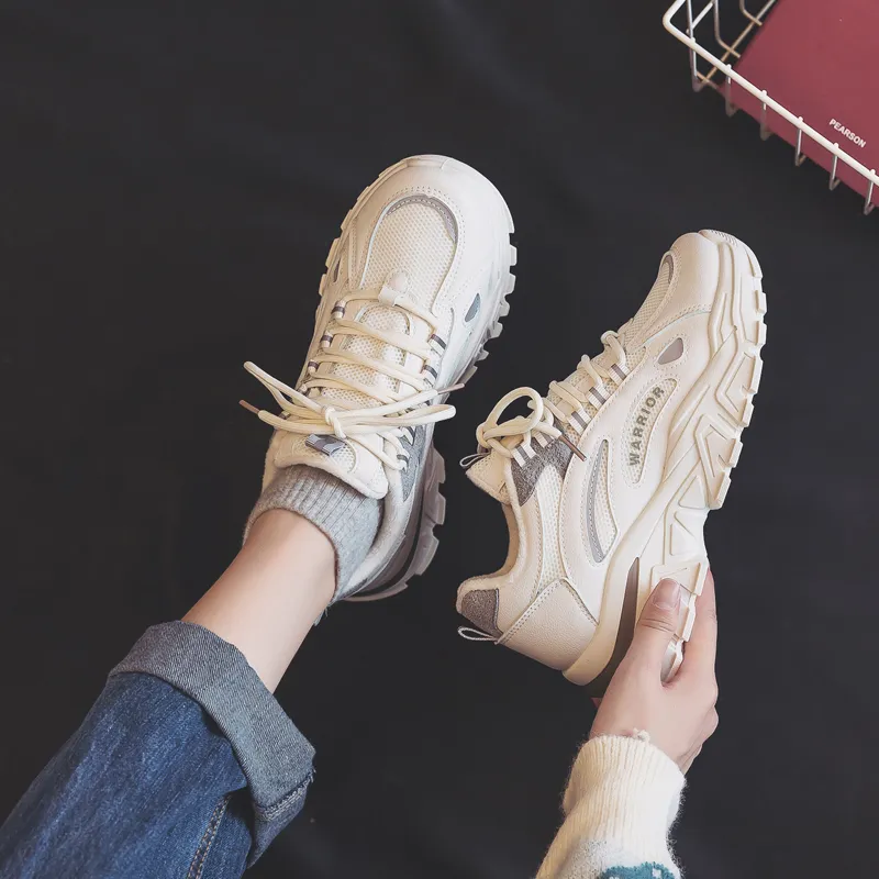 Warrior Lightweight Warm Low Top Chunky Sneakers Women's Beige Gray-6