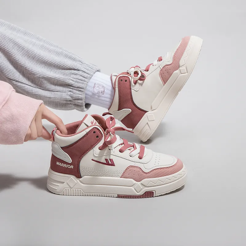 Warrior Wear resistant And Lightweight High Top Skateboard Shoes Women's Beige Pink-6
