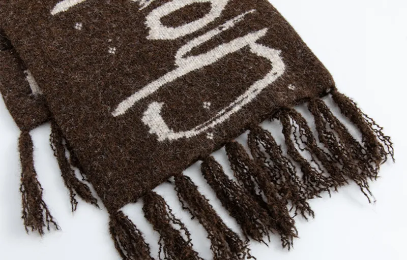 Charlie Luciano Wool Knit Scarves Unisex Brown-3