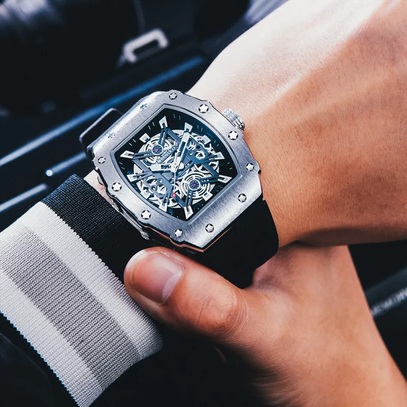 Lawrence Li Automatic Mechanical Movement Silicone Strap Watch Men's Watches Cut Out Dial LW 8832-4