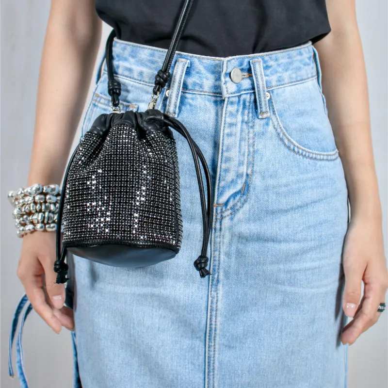 NothingButMini Rhinestone Sheepskin Shoulder Bag Women's Crystal White/Crystal Black-3