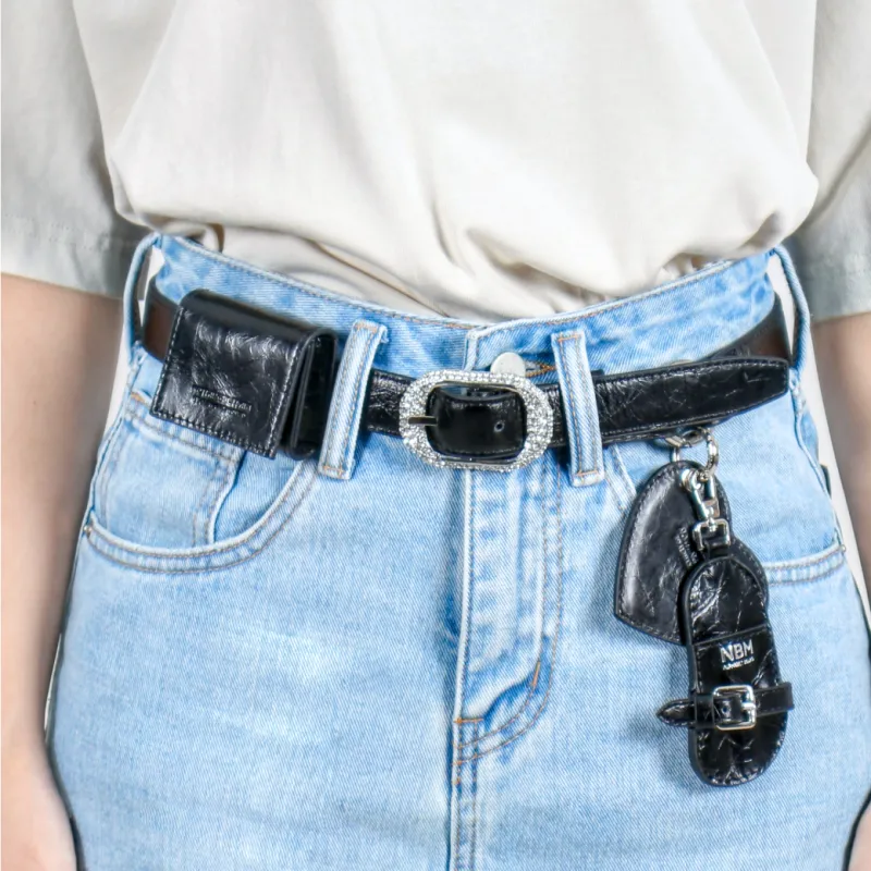 NothingButMini Cow Leather Fanny Pack Mini Unisex Coarse Grain Elegant Black-3