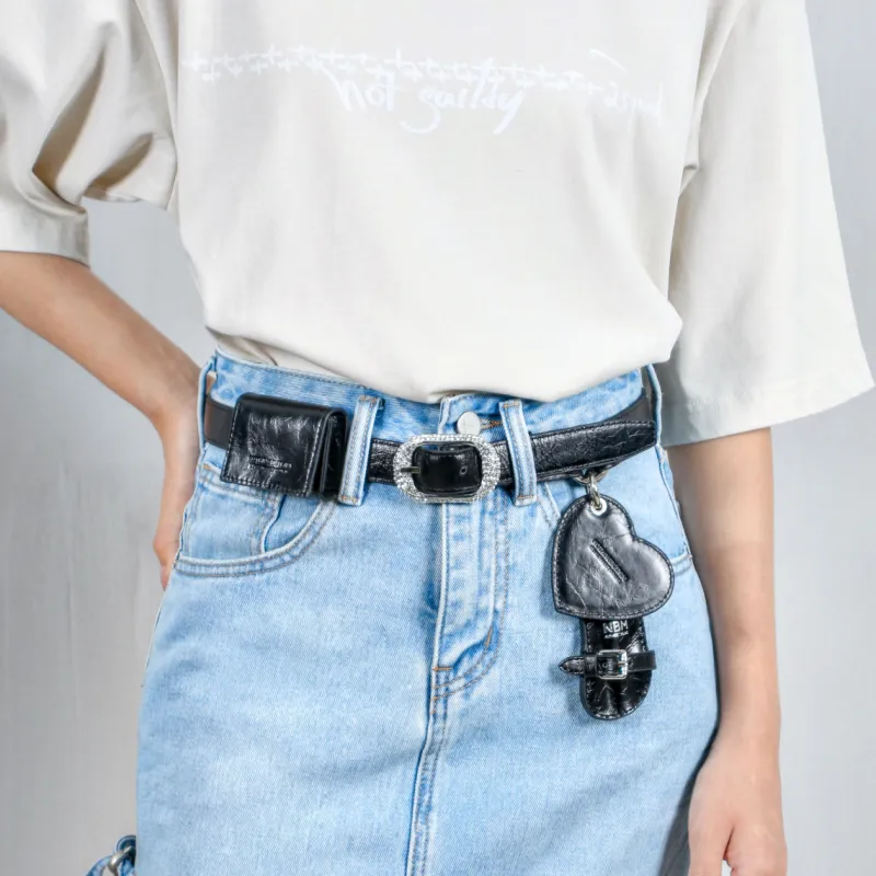 NothingButMini Cow Leather Fanny Pack Mini Unisex Coarse Grain Elegant Black-2