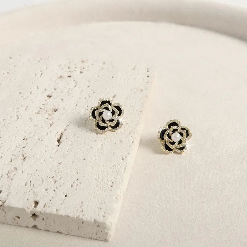 KEYS VIA Copper Alloy, Faux Pearl, Synthetic Cubic Zirconia S925 Sterling Silver Stud Earrings Women's-1