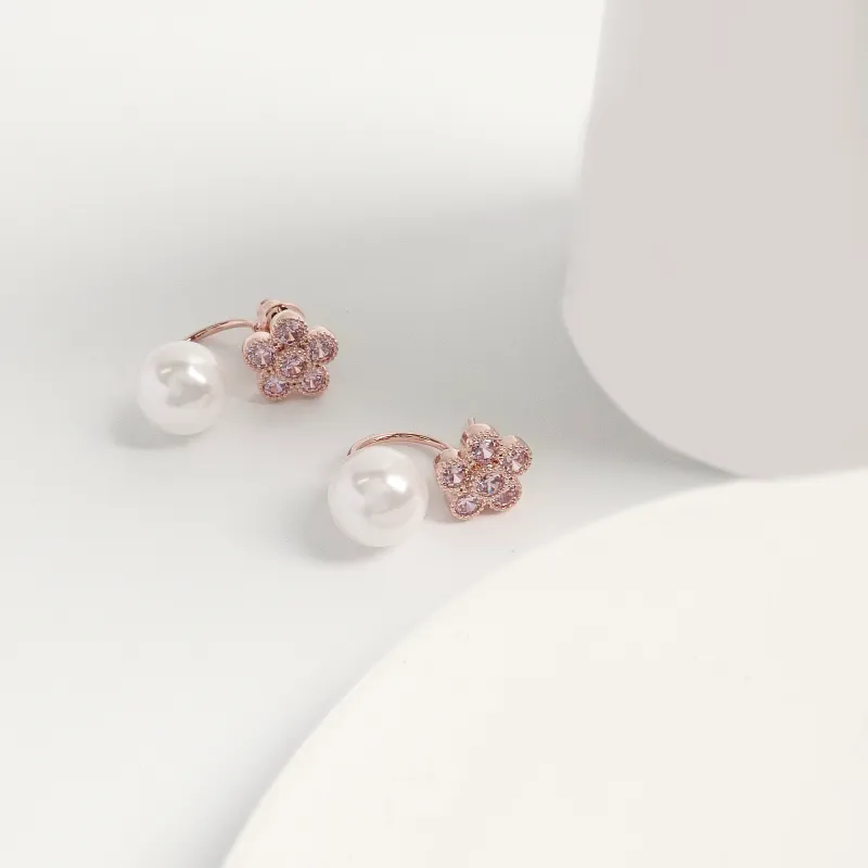 KEYS VIA Copper Alloy, Synthetic Cubic Zirconia, Faux Pearl, Silver Needle Stud Earrings Women's-2