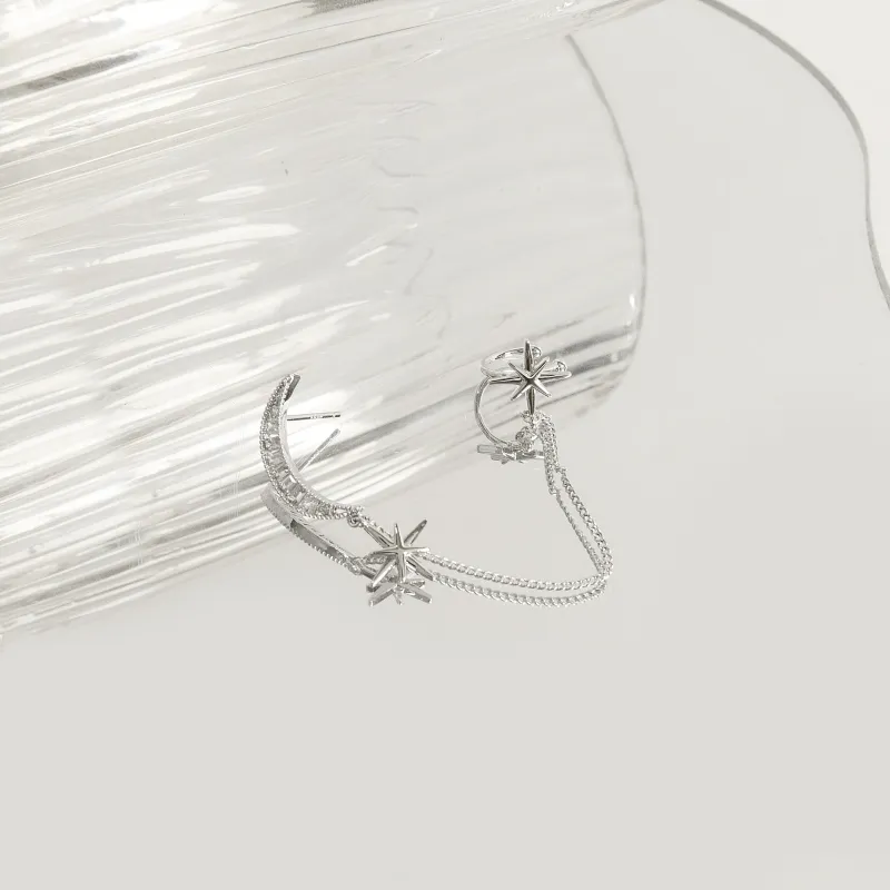 KEYS VIA Copper Alloy Synthetic Cubic Zirconia Hoop Earrings Single Ear Bone Clip Women's-3