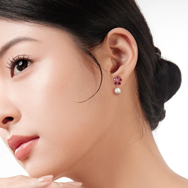 KEYS VIA Copper Alloy, Faux Pearl, Synthetic Cubic Zirconia S925 Sterling Silver Stud Earrings Women's-4