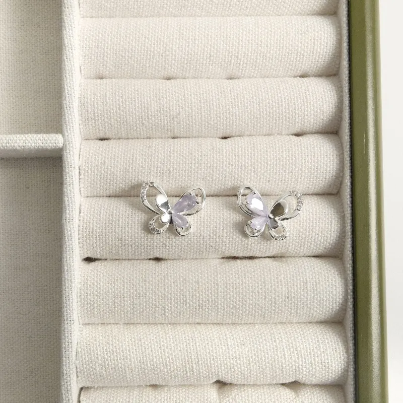 KEYS VIA Copper Alloy Synthetic Cubic Zirconia 925 Sterling Silver Needle Stud Earrings Women's-2
