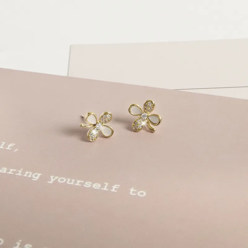 KEYS VIA Copper Alloy Synthetic Cubic Zirconia Colorful Shell S925 Sterling Silver Stud Earrings Women's-3