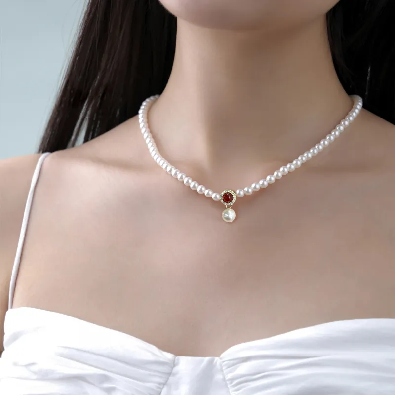 KEYS VIA Copper Alloy Faux Pearl Agate Synthetic Cubic Zirconia Necklaces Women's-1