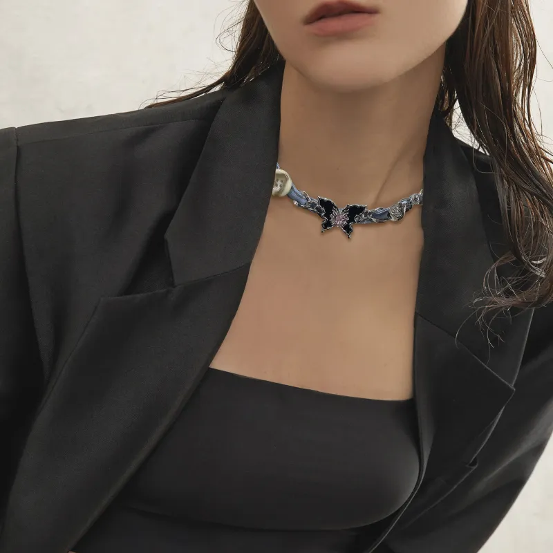 KEYS VIA Copper Alloy Synthetic Cubic Zirconia Fabric Fabric Necklace Collarbone Chain Women's-2