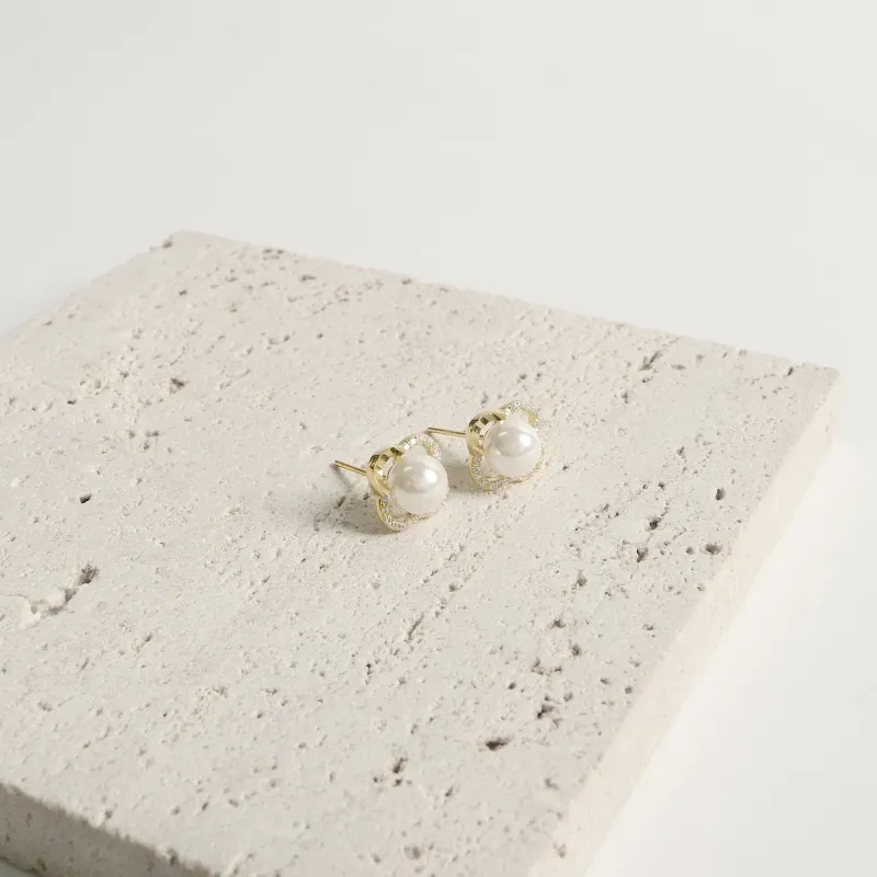 KEYS VIA S925 Silver Synthetic Cubic Zirconia Faux Pearl Stud Earrings Women's-3
