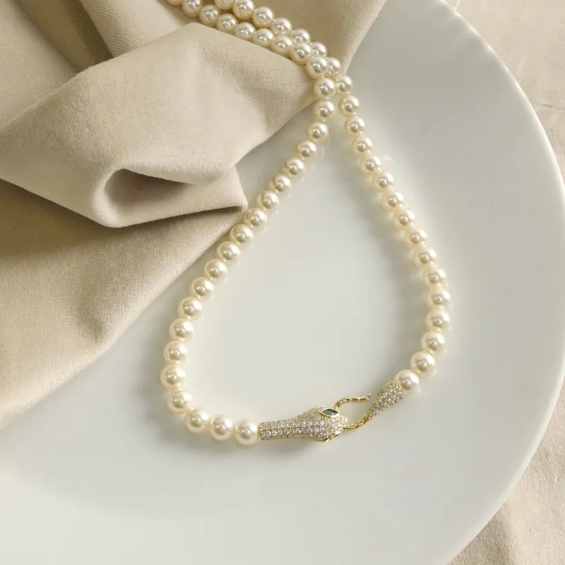 KEYS VIA Copper Alloy Synthetic Cubic Zirconia Faux Pearl Necklaces Women's-3