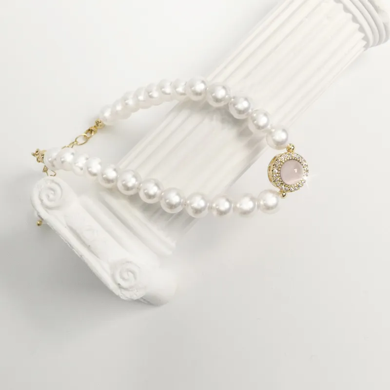 KEYS VIA Copper Alloy Synthetic Cubic Zirconia Chalcedony Faux Pearl Bracelets Women's-3