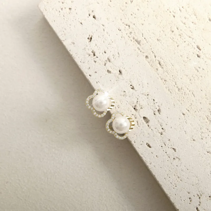 KEYS VIA S925 Silver Synthetic Cubic Zirconia Faux Pearl Stud Earrings Women's-1