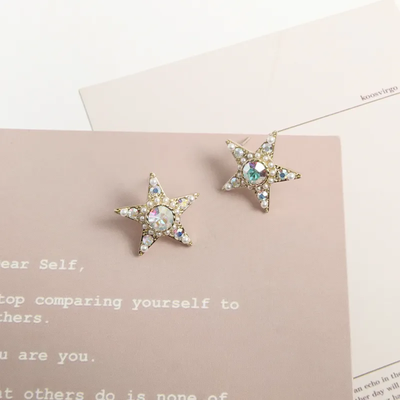 KEYS VIA Copper Alloy Faux Pearl Rhinestone 925 Sterling Silver Needle Stud Earrings Women's-2