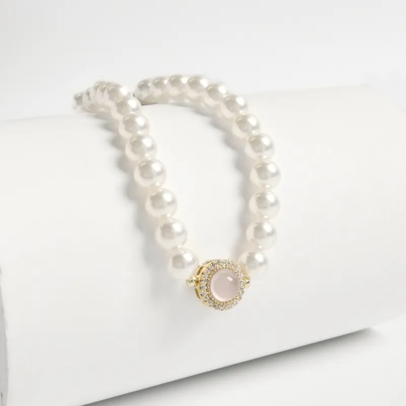 KEYS VIA Copper Alloy Synthetic Cubic Zirconia Chalcedony Faux Pearl Bracelets Women's-2