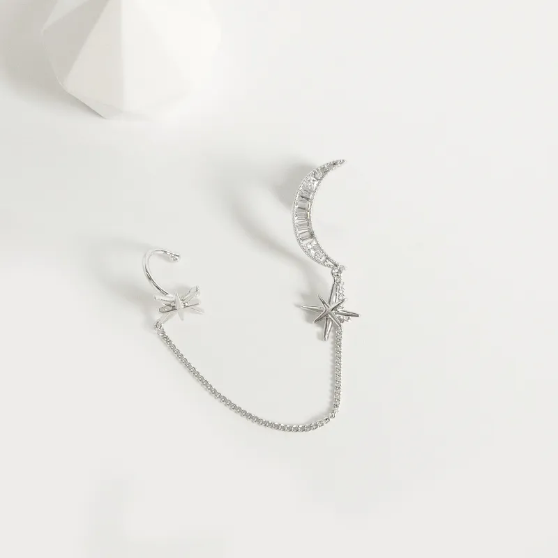 KEYS VIA Copper Alloy Synthetic Cubic Zirconia Hoop Earrings Single Ear Bone Clip Women's-2