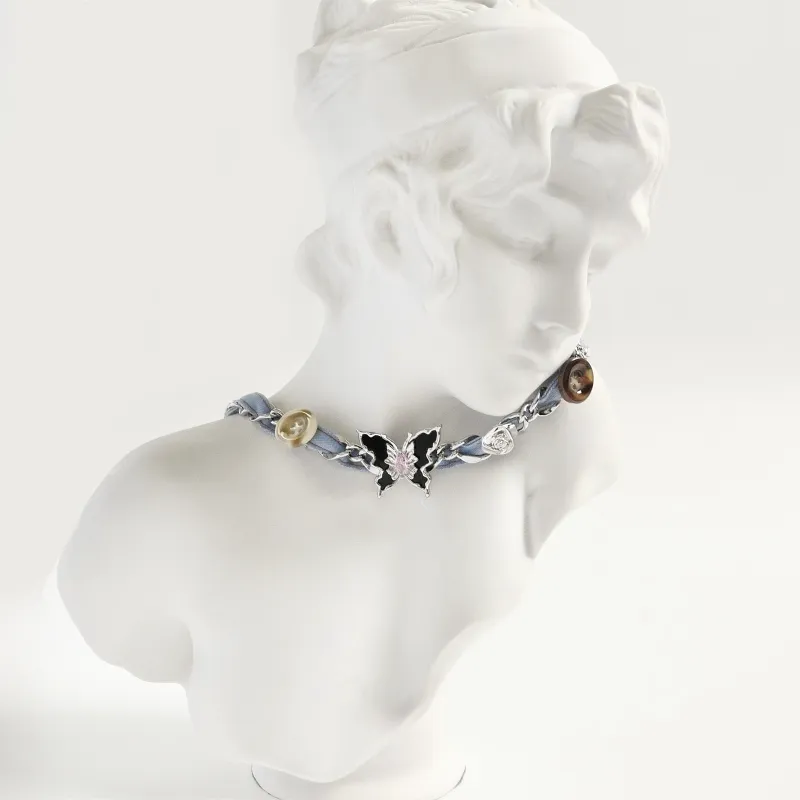 KEYS VIA Copper Alloy Synthetic Cubic Zirconia Fabric Fabric Necklace Collarbone Chain Women's-3