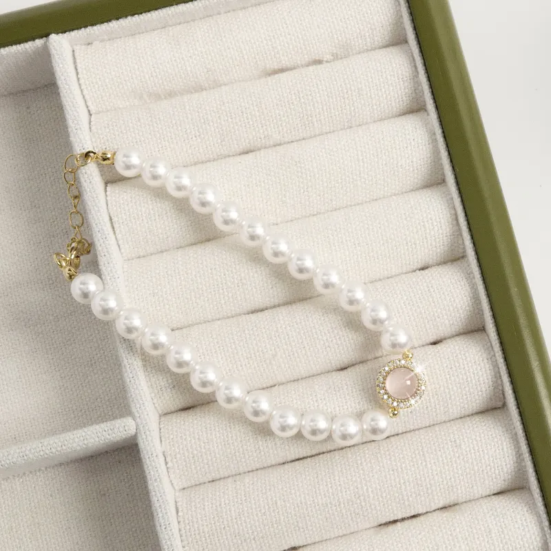 KEYS VIA Copper Alloy Synthetic Cubic Zirconia Chalcedony Faux Pearl Bracelets Women's-1