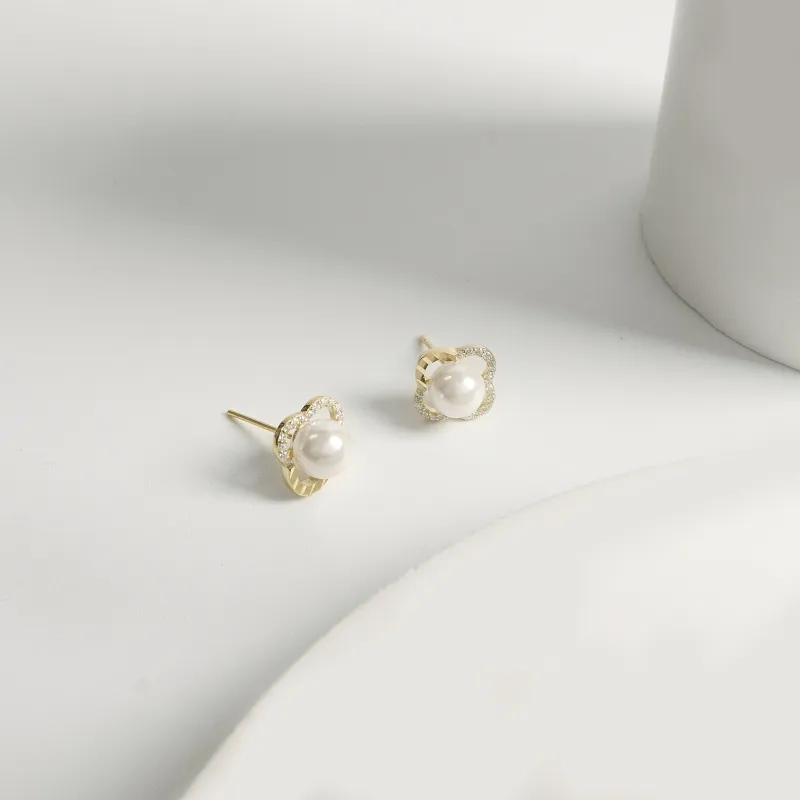 KEYS VIA S925 Silver Synthetic Cubic Zirconia Faux Pearl Stud Earrings Women's-2