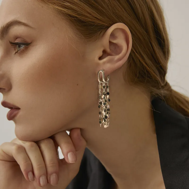 KEYS VIA Copper Alloy Steel Needle Sequins Hoop Earrings Women's-5