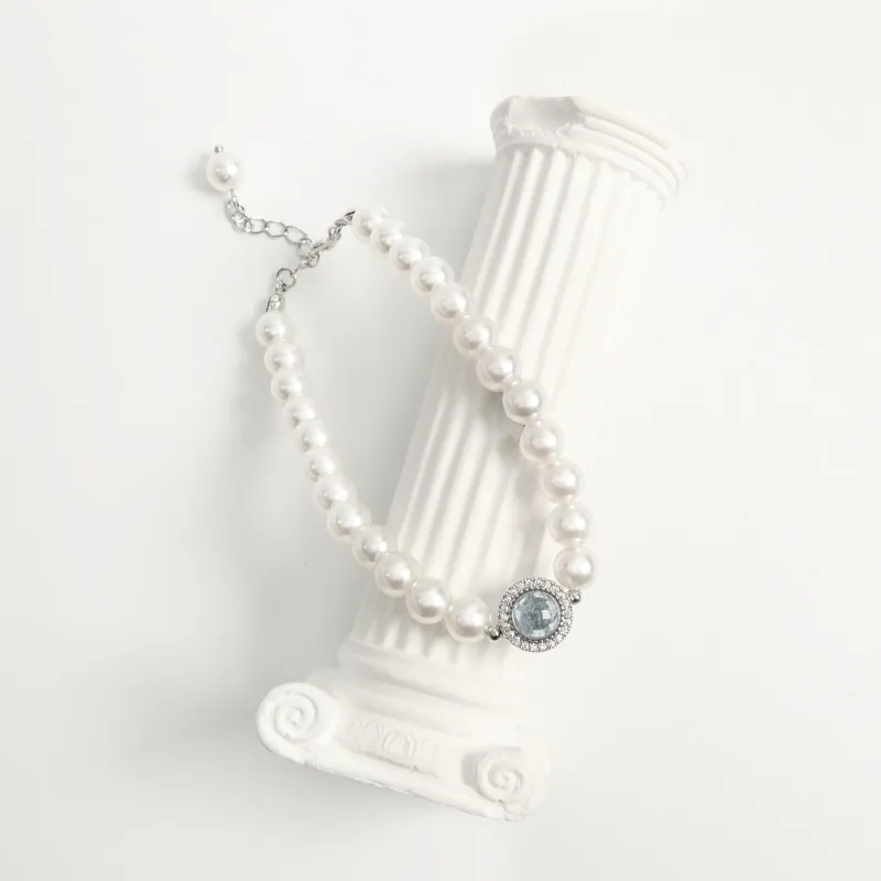 KEYS VIA Copper Alloy Synthetic Cubic Zirconia Chalcedony Faux Pearl Bracelets Women's-6