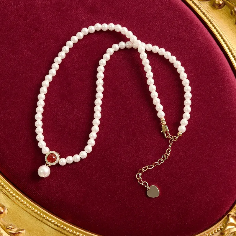 KEYS VIA Copper Alloy Faux Pearl Agate Synthetic Cubic Zirconia Necklaces Women's-4