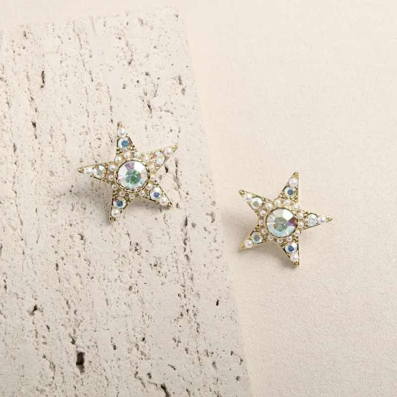 KEYS VIA Copper Alloy Faux Pearl Rhinestone 925 Sterling Silver Needle Stud Earrings Women's-3