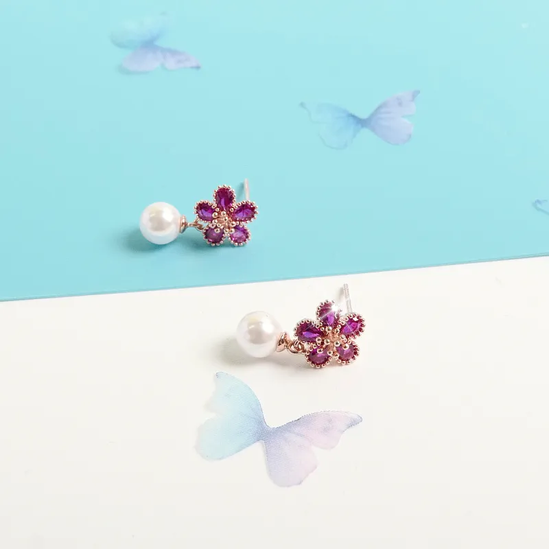 KEYS VIA Copper Alloy, Faux Pearl, Synthetic Cubic Zirconia S925 Sterling Silver Stud Earrings Women's-3