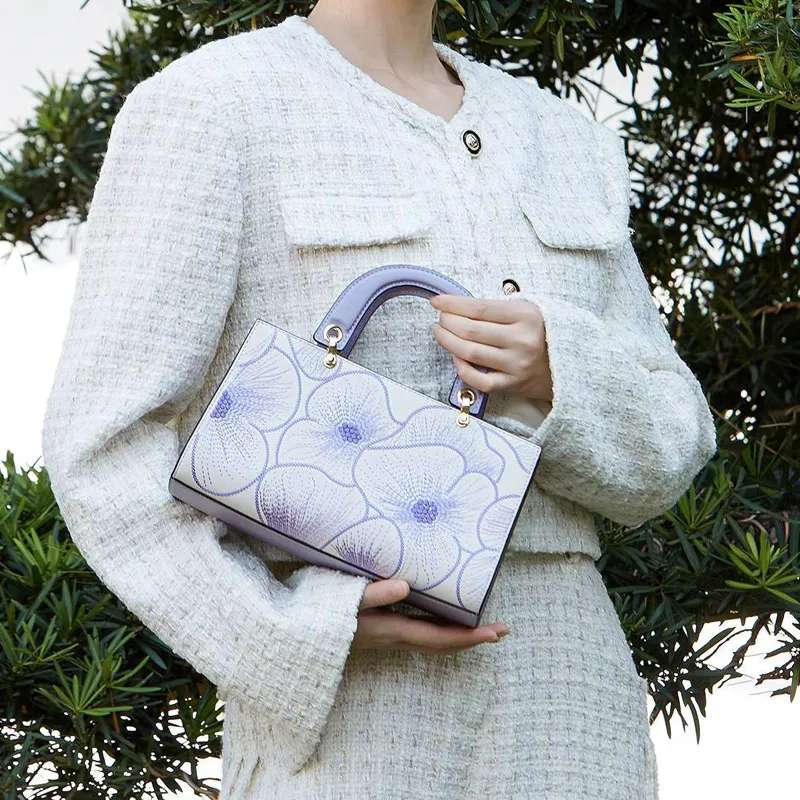 Forever Lucky Cow Leather Shoulder Bag, Crossbody Bag, Handbag Women's Moon White/Purple Elegance-5