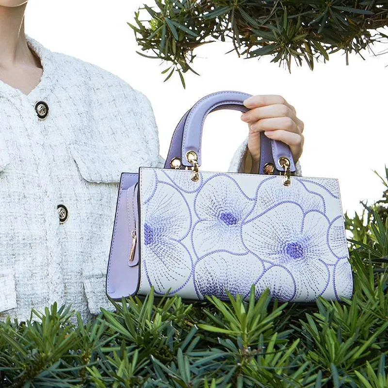 Forever Lucky Cow Leather Shoulder Bag, Crossbody Bag, Handbag Women's Moon White/Purple Elegance-6