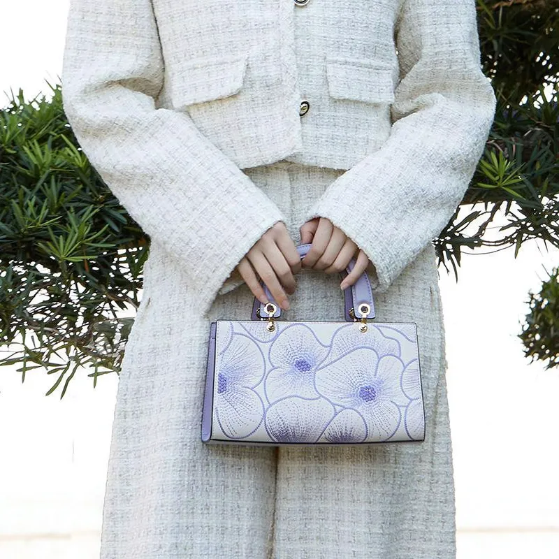 Forever Lucky Cow Leather Shoulder Bag, Crossbody Bag, Handbag Women's Moon White/Purple Elegance-4