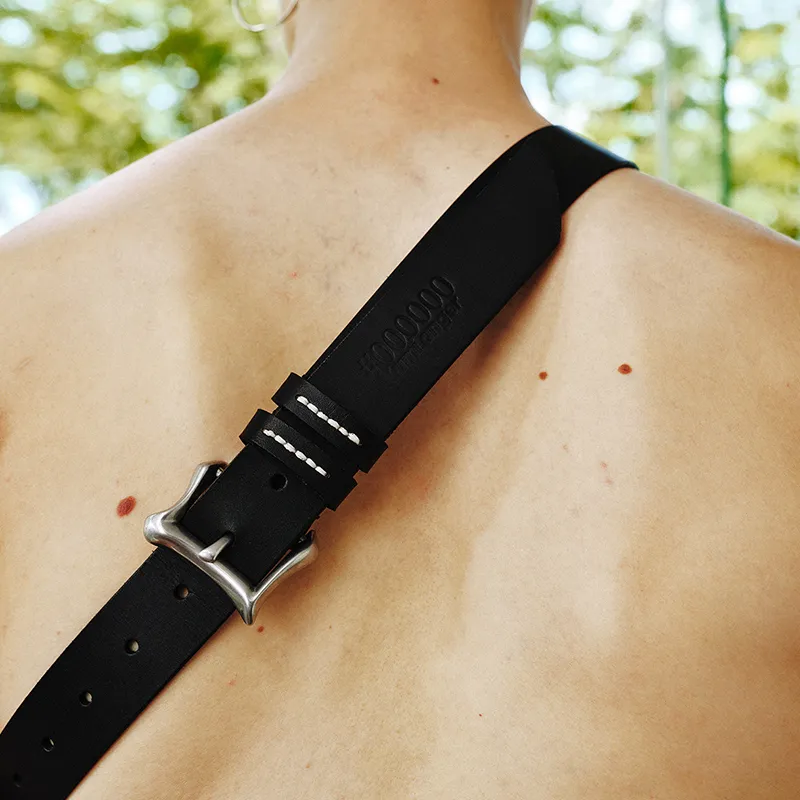 Kami Anger Stainless Steel Leather Belts Unisex 3.3cm-3