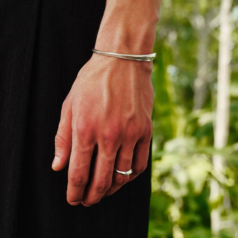 Kami Anger 925 Sterling Silver Horizontal Bangle Unisex-1