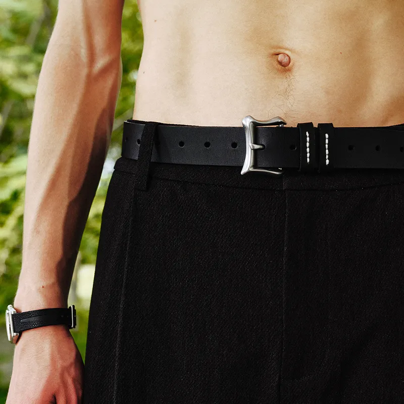 Kami Anger Stainless Steel Leather Belts Unisex 3.3cm-1