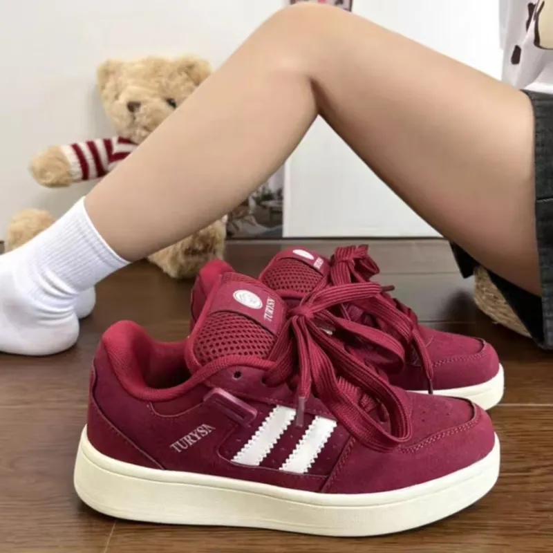 MXGM Slip Resistant Cushioning Wear Resistant Lightweight Low Top Skateboard Shoes Women's Burgundy-5