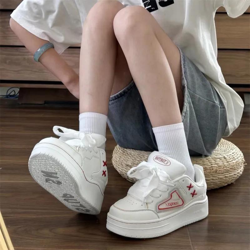 MXGM Slip Resistant Cushioning Abrasion Resistant Lightweight Breathable Low Top Skateboard Shoes Women's White Rainbow-2