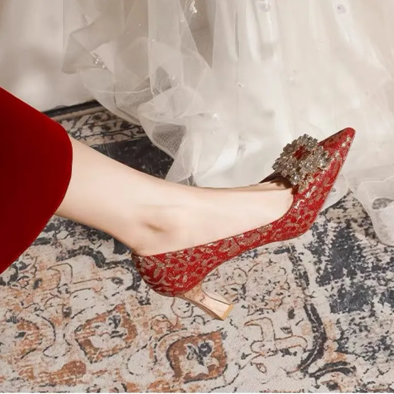 MXGM Chunky Heel High Heels 6CM Women's Red-3