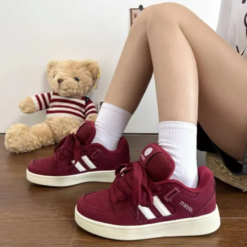 MXGM Slip Resistant Cushioning Wear Resistant Lightweight Low Top Skateboard Shoes Women's Burgundy-6