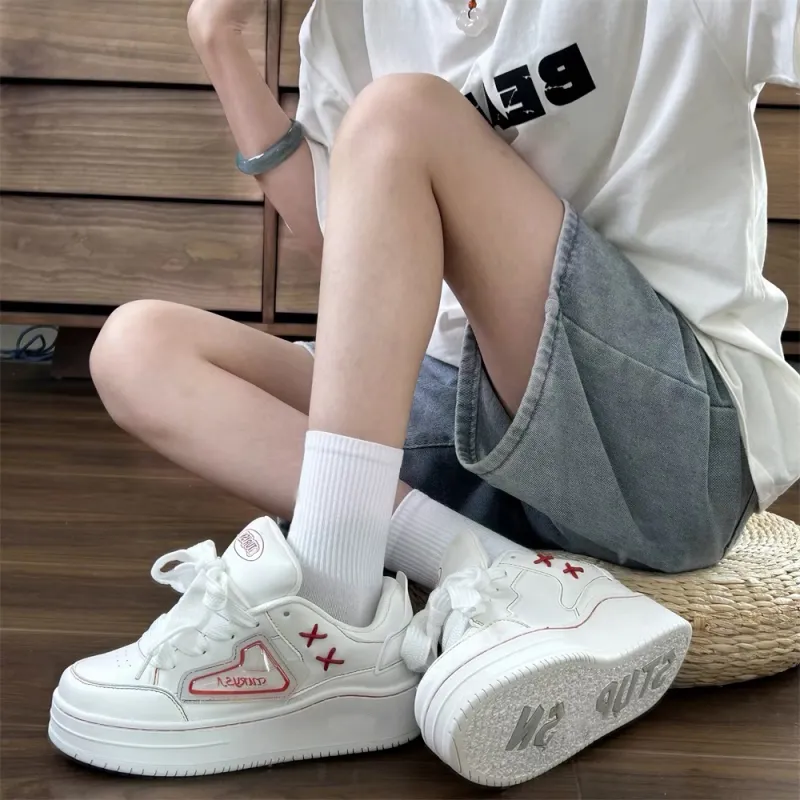 MXGM Slip Resistant Cushioning Abrasion Resistant Lightweight Breathable Low Top Skateboard Shoes Women's White Rainbow-1